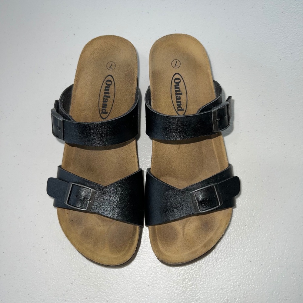 Outland Cork 2" Wedge‎ Heel Black Buckle Sandals Size 7
